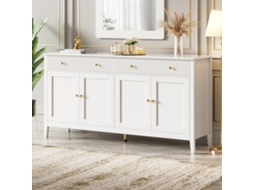 Aparador De Sala De Jantar - 2 Gavetas E 4 Portas, Estilo Elegante, Puxadores Dourados, Grande Capacidade De Arrumação - Branco