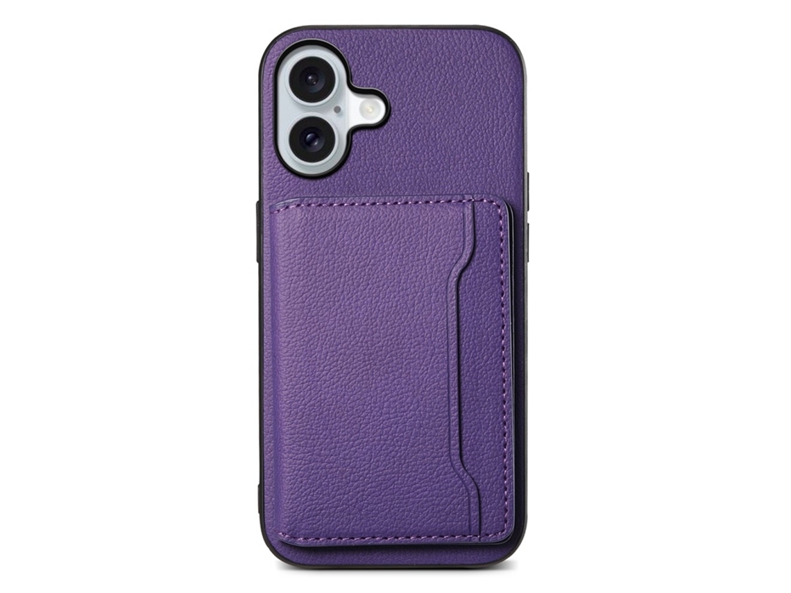 Capa Para Iphone 17 Com Suporte Para Cartão E Compartimento Em Couro De Bezerro - Roxa