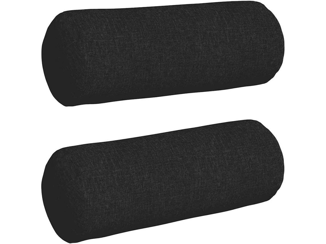 Conjunto De 2 Almofadas Cilíndricas Pretas, Ø 25 X 70 Cm, Em Tecido Almofada Capa