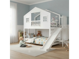 Cama De Andar Infantil 90x200cm Branco Com Escorregador Janela Telhado Estável