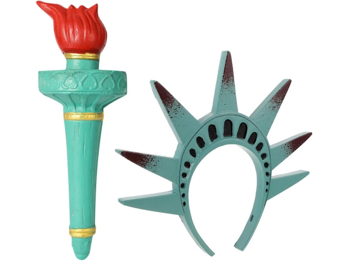 Acessórios: Tiara Ajustável, Coroa Da Estátua Da Liberdade E Tocha De Pu Para Fantasia De Festa