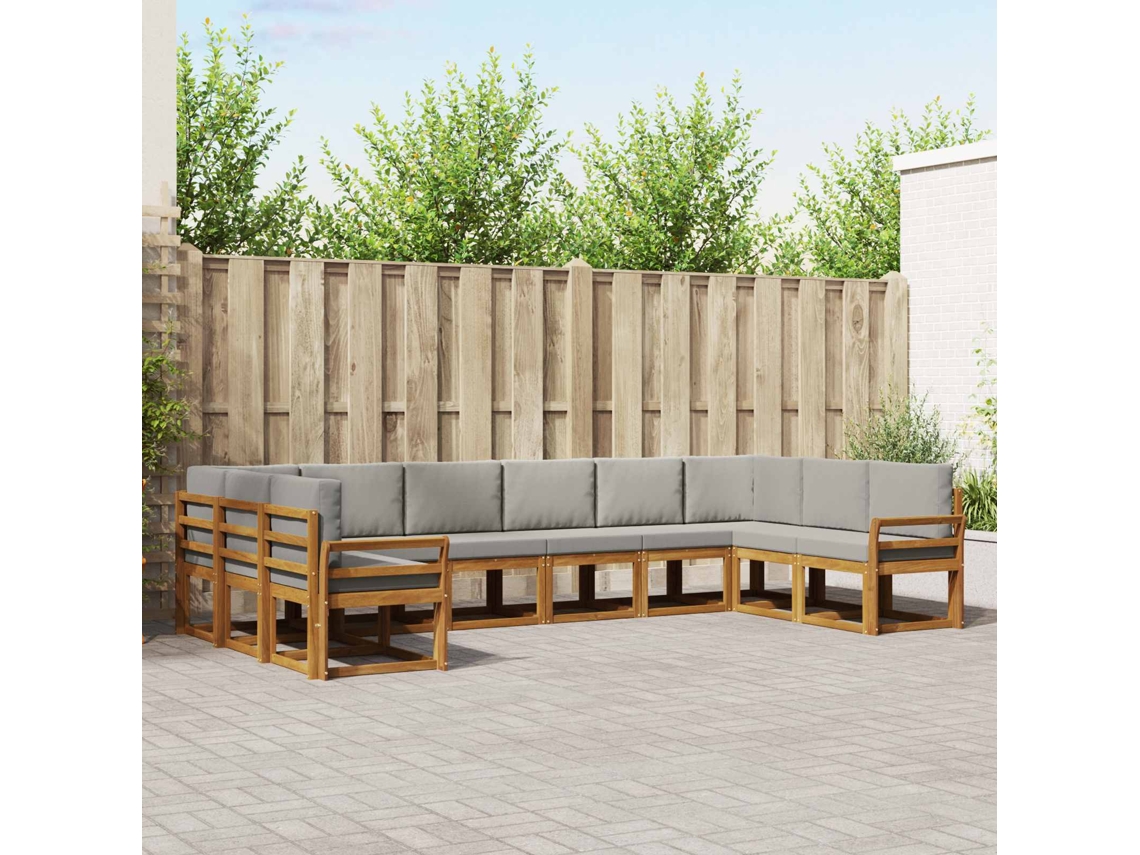 Vidaxl Conjunto De Sofás Para Exterior 10 Pcs Cinza Natural E Claro