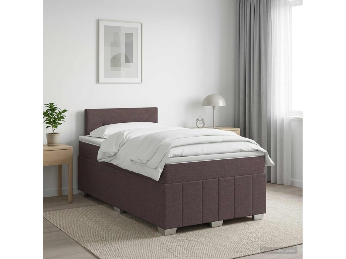 Vidaxl Cama Box Spring Com Colchão Marrom Escuro 120 X 190 Cm Tecido