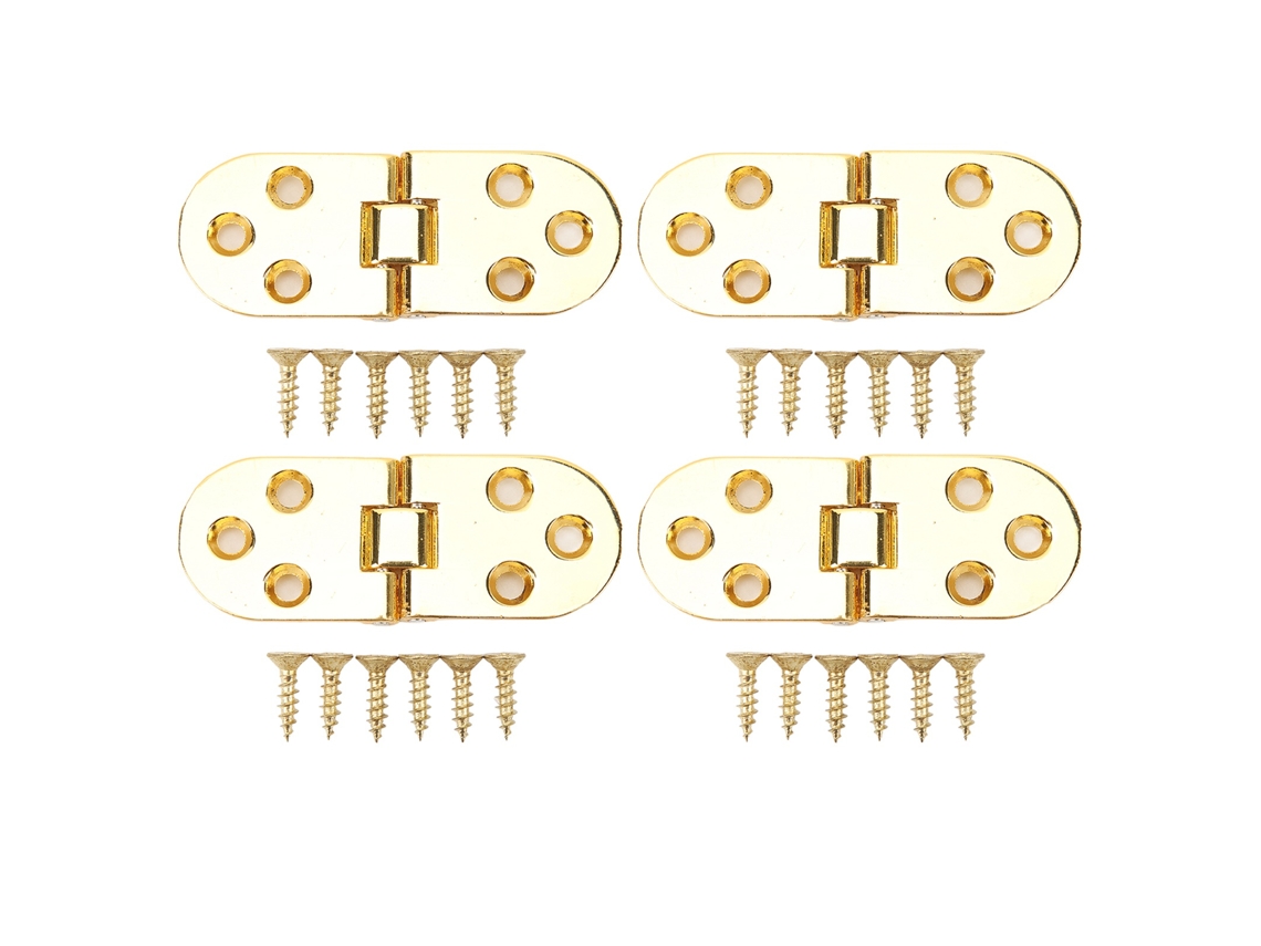 Conjunto de 4 dobradiças metálicas de 180 graus com aba de 0,09 polegadas para mesa dobrável e máquina de costura, cor dourada brilhante.