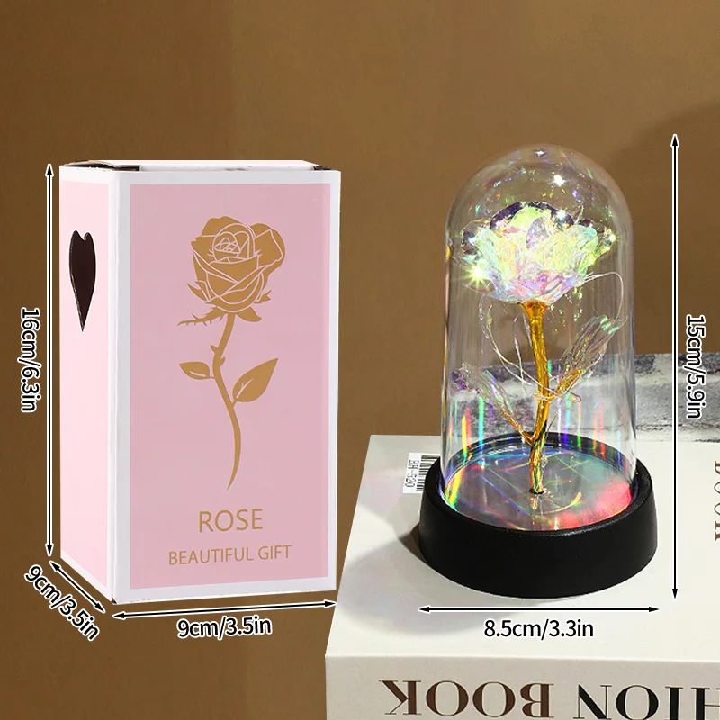 Flor Eterna Preservada, Presente Luminoso Em Vidro Com Luz Led.