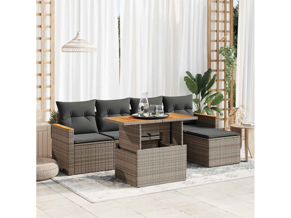 Vidaxl 6 Pcs Conjunto Sofás Jardim com Almofadões Pe/acácia Cinzento