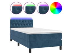 Cama Box Spring com Colchão LED Veludo Azul Escuro MAISON EXCLUSIVE (90x190 cm)