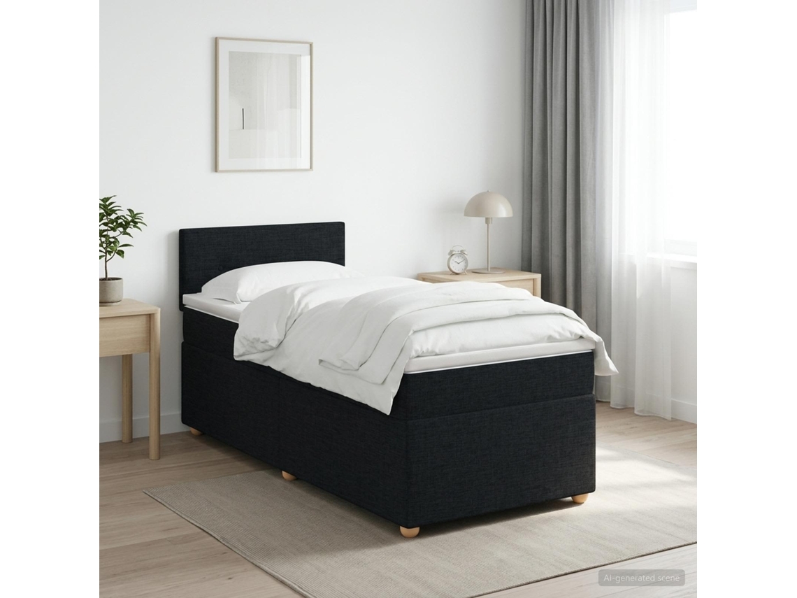 Vidaxl Cama Box Spring Com Colchão Preto 100 X 200 Cm Tecido