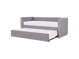 Cama Compacta Com Acabamento Capitoné Beliani Gassin De Veludo Cinzento 90x200