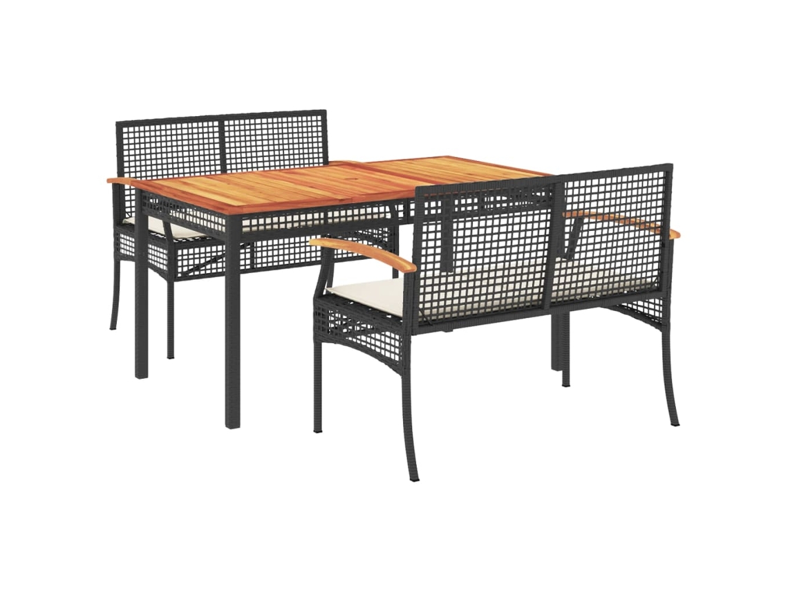 Conjunto de Jantar 3 Pcs para jardim com Almofadões Vime Pe Preto MAISON EXCLUSIVE (3 Pcs)