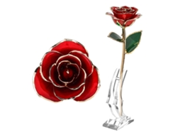 Rosa Bañada En Oro 24k Regalo Original Para San Valentín Novia Esposa Decoración De Boda Con Base Roja