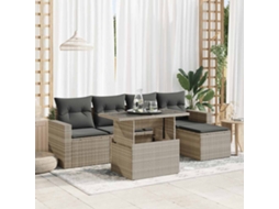 Vidaxl 6 Pcs Conj. Sofás Jardim com Almofadões Vime Pe Cinzento claro