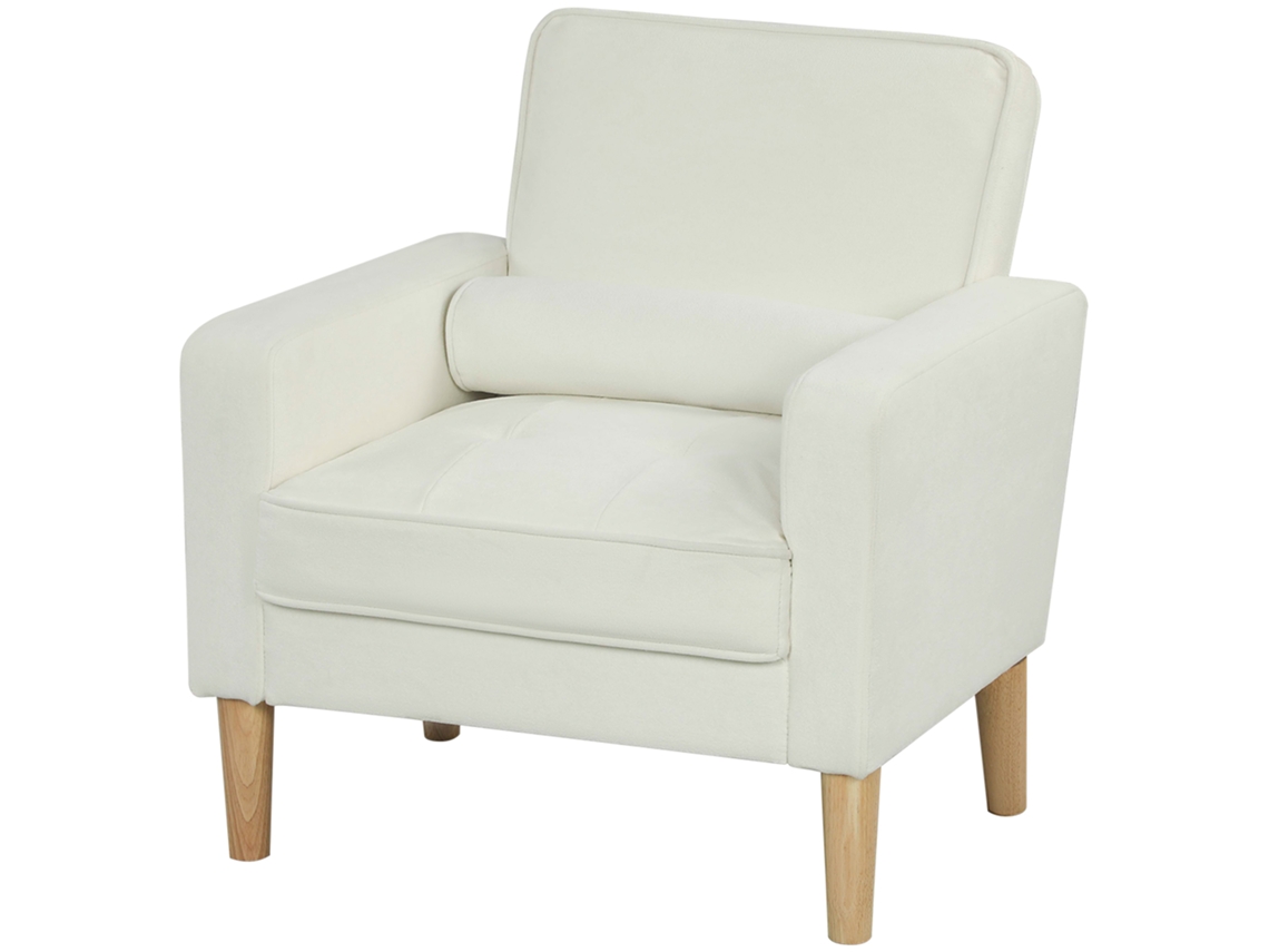 Poltrona, Cor Creme, Em Madeira E Veludo, Para Sala De Estar E Quarto