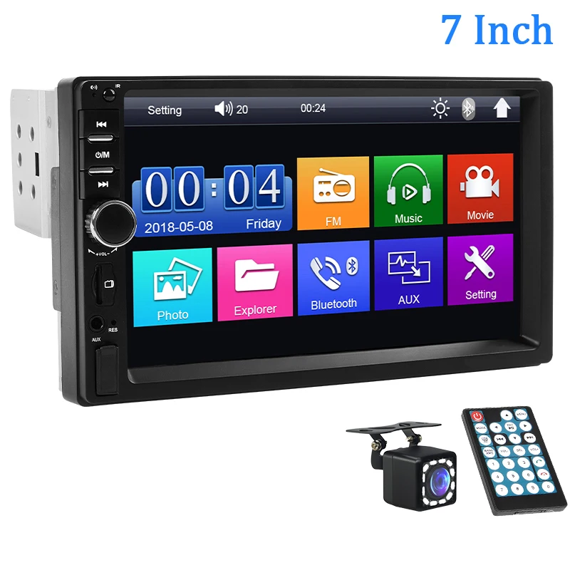 Rádio Automotivo 1 Din De 7 Polegadas Com Mp5 Player, Tela Sensível Ao Toque, Fm, Bluetooth, Usb, Mirrorlink E 8 Câmeras De Led.