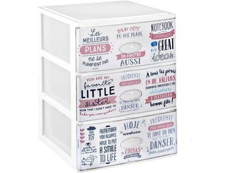 Cômoda Empilhável de Plástico Efeito Cristal Modelo Textos Cor Branco Gavetas de Armazenamento Modular 380 X 370 X 473 Mm COMFORT HOUSE