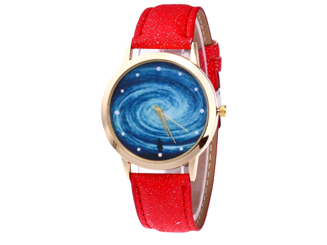 Relógio Analógico de Pulso para Mulher e Homem com Pulseira Pu Estilo Moderno (vermelho)