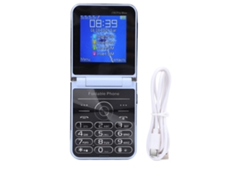 Telefone Flip 2g para Idosos Tela Dupla 2.6 Polegadas Botões Grandes Lanterna Led Bateria 1400mah Azul