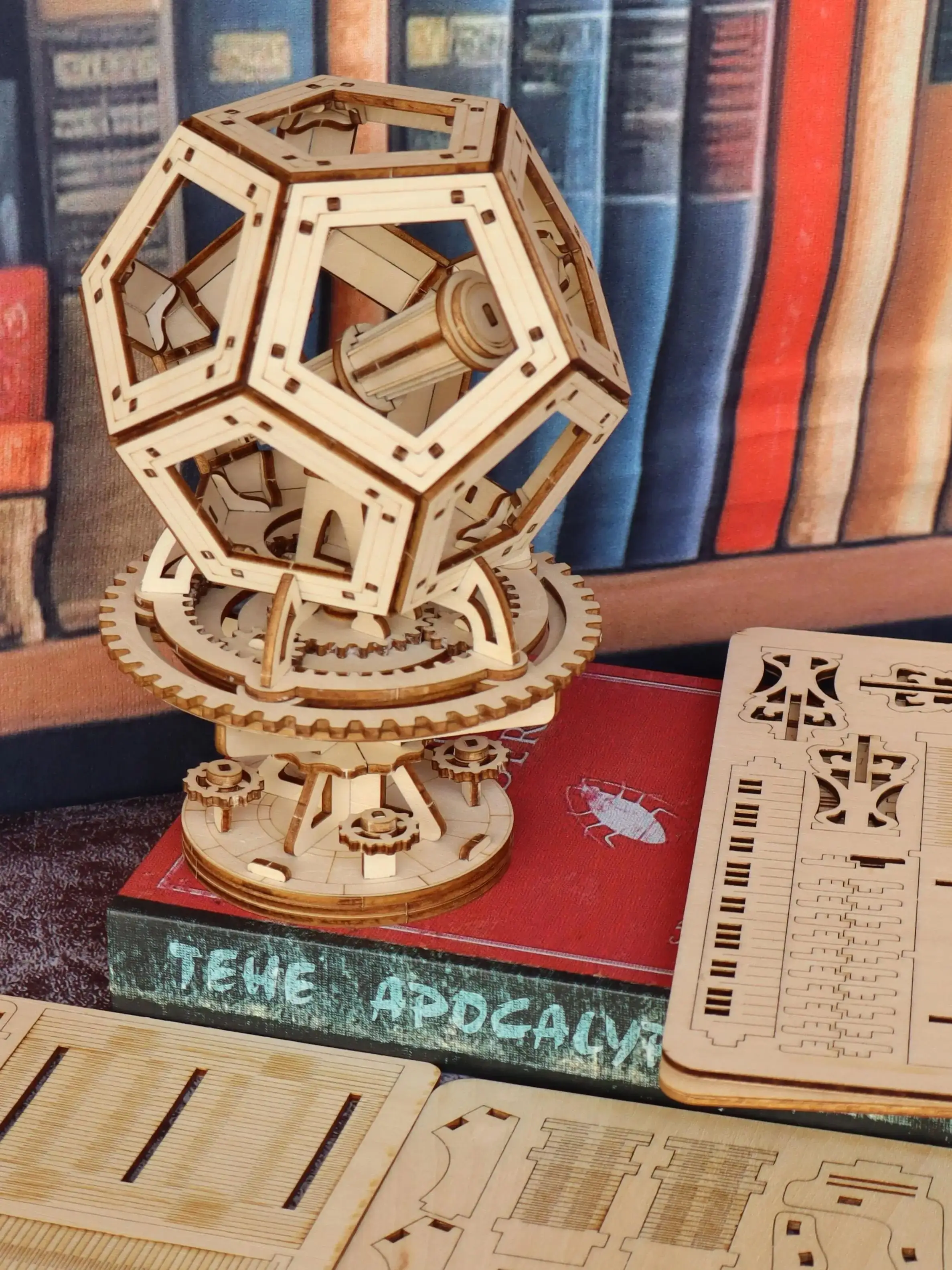 Kit de Modelo de Telescópio Observatório em Madeira 3d, Modelo de Transmissão Mecânica Rotativa MDUG