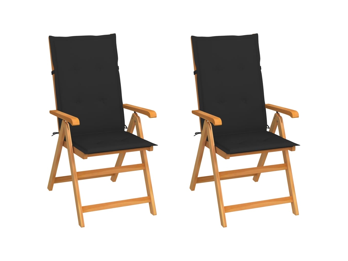 Cadeiras De Jardim C/ Almofadões Pretos 2 Pcs Teca Maciça Dkd Home Decor