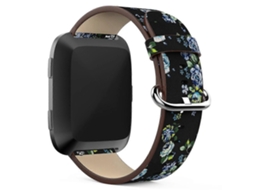 Pulseira De Couro Genuíno Com Estampa Peônia, Compatível Fitbit Versa, Comprimento Ajustável 122 Mm E 83