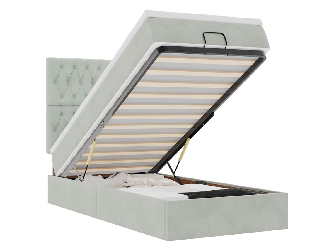 Estrutura de Cama Otomana com Colchões Veludo Cinza Claro MAISON EXCLUSIVE