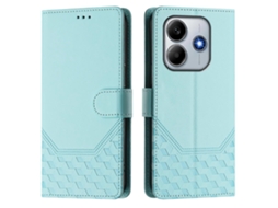 Capa De Couro Com Estampa De Favo De Mel E Bloqueio Rfid Para Xiaomi Redmi Note 14 4g (163,25 X 76,55 X 8,16 Mm) Com Alça Verde Menta