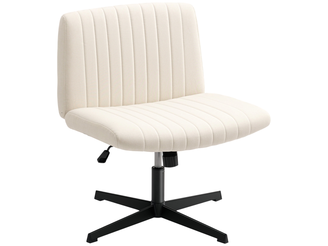 Cadeira Giratória De Escritório Doméstico Altura Regulável Imitação Linho, Assento Ajustável, Carga Máx 120 Kg Branco Creme
