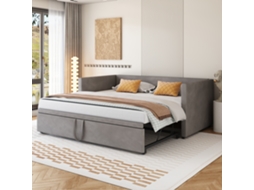 Sofá Cama Extensível 90/180x200 Cm Estrutura Lamelas Samt Cinza