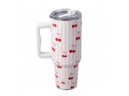 Copo Térmico Cerejas Bk 668-22 Branco + Vermelho