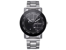 Relógio casual com pulseira de aço e mostrador grande com padrão de função matemática, preto moderno.