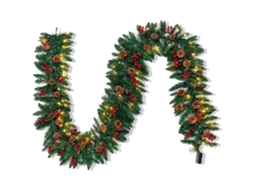 Guirlanda De Natal Artificial, Pré Iluminada, 2,7 Metros De Comprimento Com 100 Luzes Led, 27 Frutas Vermelhas, 27 Pinhas, Decoração Natalina Com Apar