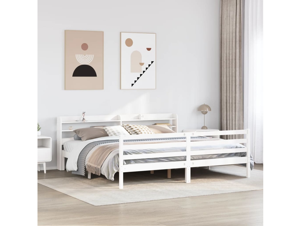 Vidaxl Estrutura De Cama C/ Cabeceira Sem Colchão 200x200 Cm Branco
