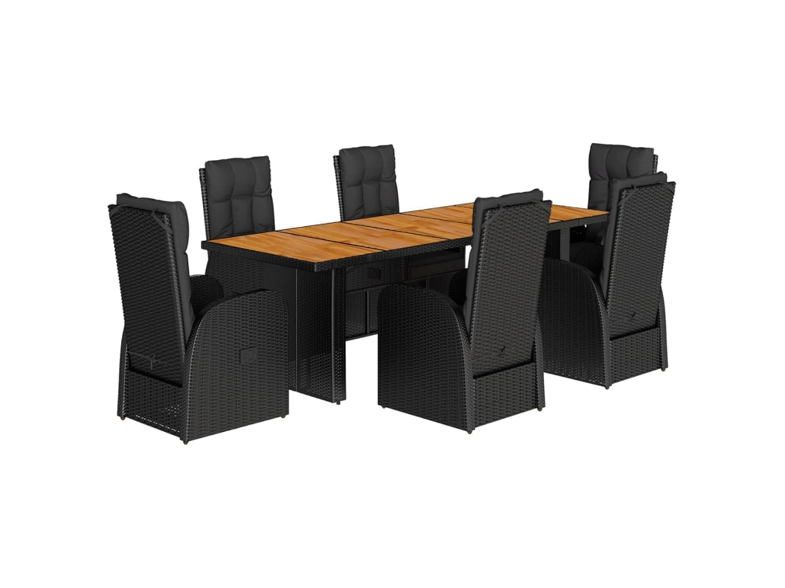 Maison Exclusive - 7 Pcs Conjunto De Jantar P/ Jardim C/ Almofadões Vime Pe Preto