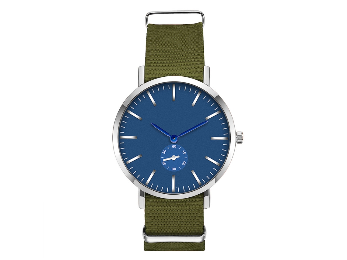 Relógio Quartz Masculino Pulseira de Nylon Casual Elegante de Cor Verde Militar com Mostrador Redondo