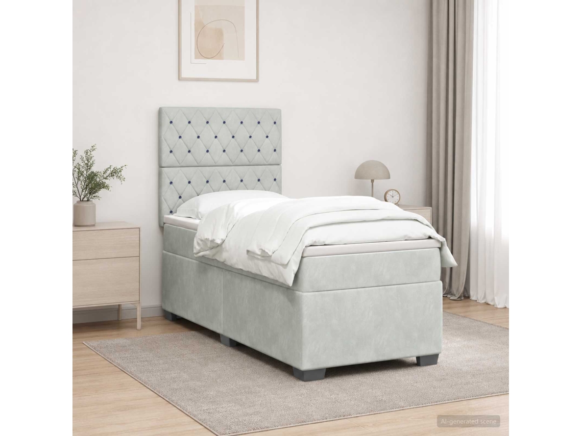 Vidaxl Cama Box Spring Com Colchão Cinzento-claro 80 X 200 Cm Veludo