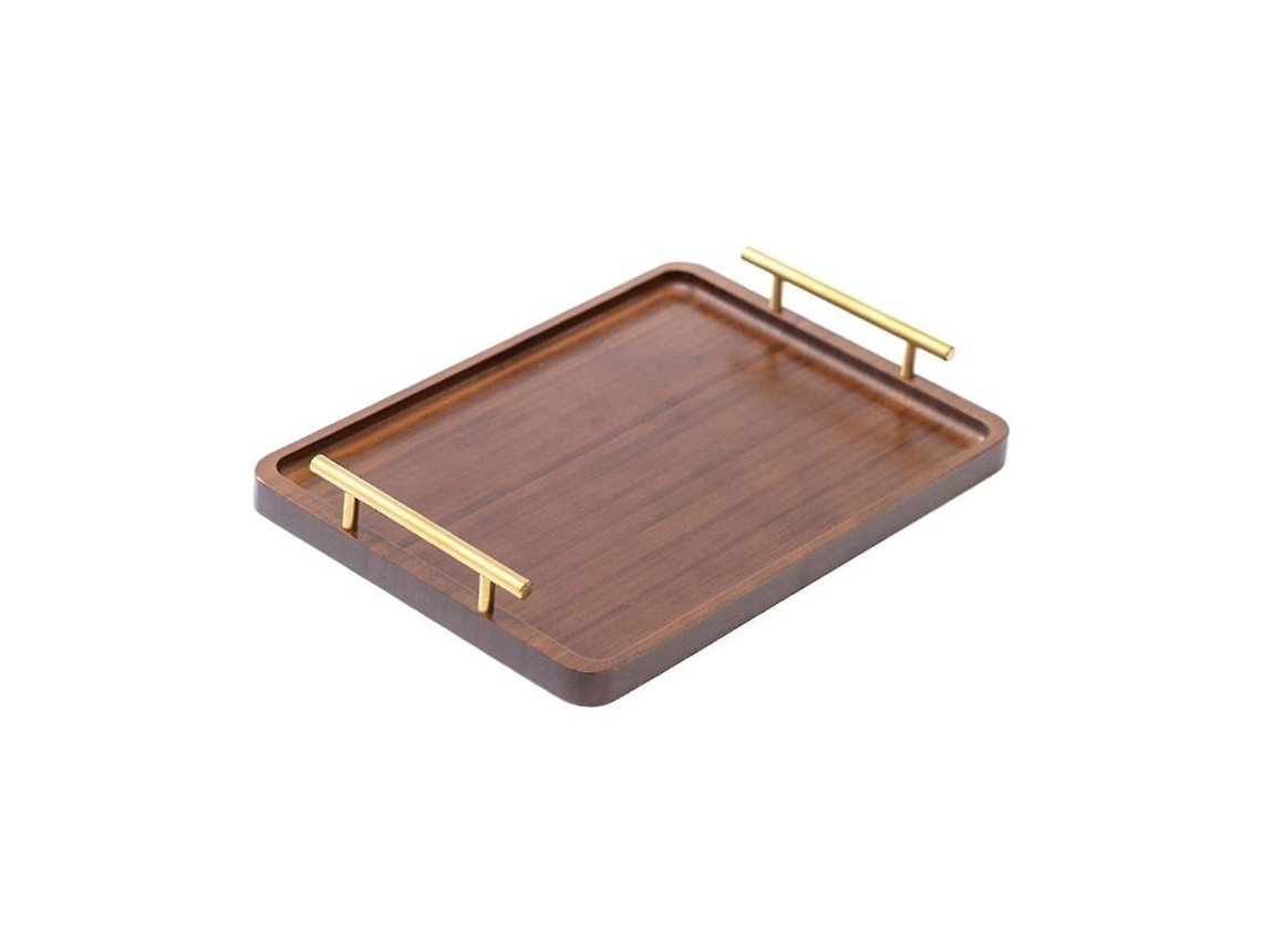 Bandeja De Madeira Retangular Com Asas De Metal Para Servir Café, Comida E Decoração, Ideal Para Casa E Presente 36x25cm Madeira