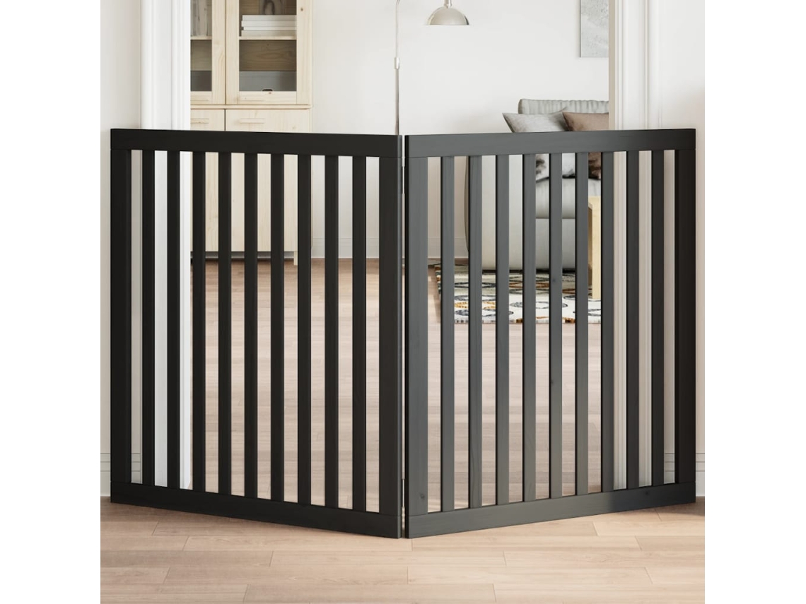 Vidaxl Portão P/ Cães Dobrável 2 Painéis 160 Cm Madeira De Álamo Preto