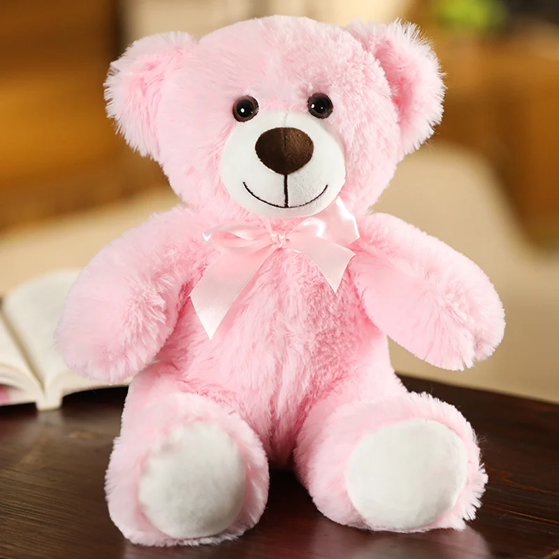 Lindo e Adorável Urso de Pelúcia Colorido com Laço, em Estilo Desenho Animado. MDUG (rosa, 35cm)
