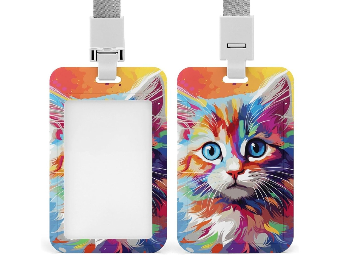 Porta Crachá Com Design De Arco Íris, Estampa De Gato Desenho Animado, Protetor De Crachá À Prova D Água,