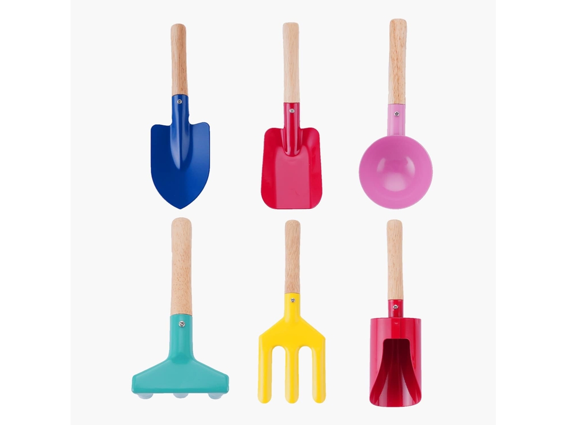 Brinquedos De Praia Para Crianças, Conjunto 6 Peças Brinquedos Areia, Ferramentas Jardim Com Cabo Madeira Resistente. -aquaforge