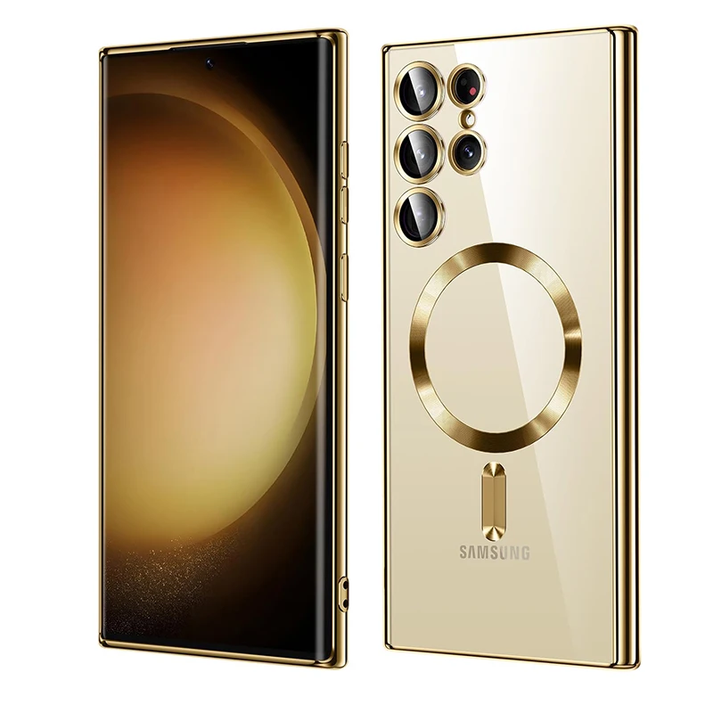 Capa Magnética E Macia Para Celular (samsung S22 Ultra Dourada), Com Revestimento Eletrolítico E Proteção Traseira Contra Impactos.