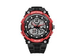 Relógio esportivo eletrônico masculino Senda com pulseira à prova d'água preta e vermelha.