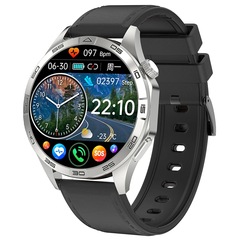 Smartwatch (couro Preto), Tela Amoled De 1,43 Polegadas, Chamada De Emergência Sos