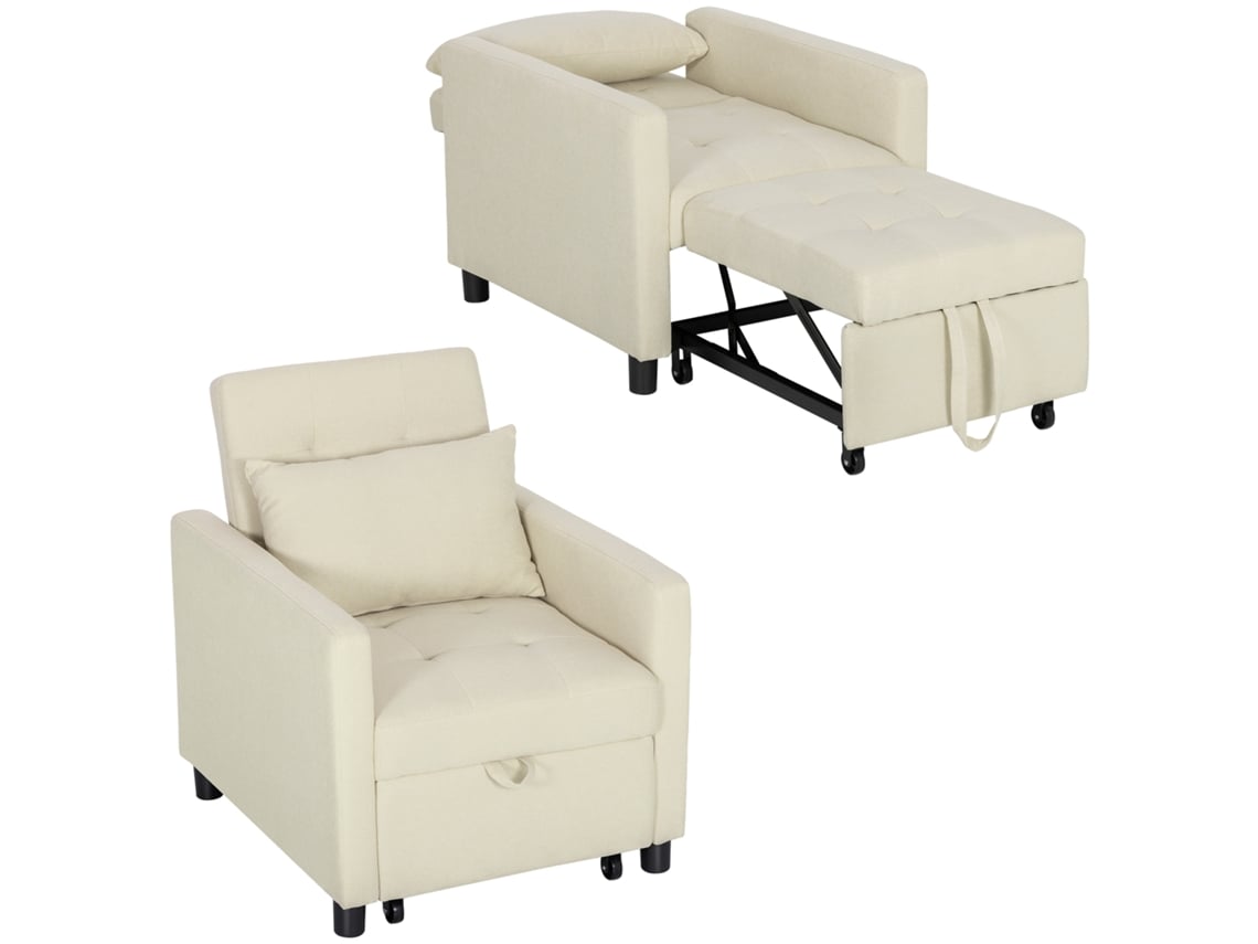 Sofá Cama Individual Poliéster Cor Bege 69x82,5x84 cm Homcom