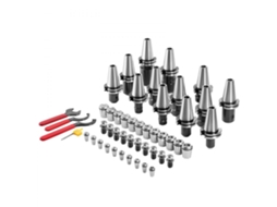 Conjunto De Porta Pinças Cat40 Com 35 Peças, Suporte Cnc, Chaves E Acessórios De Alta Precisão Tekmaquinas.