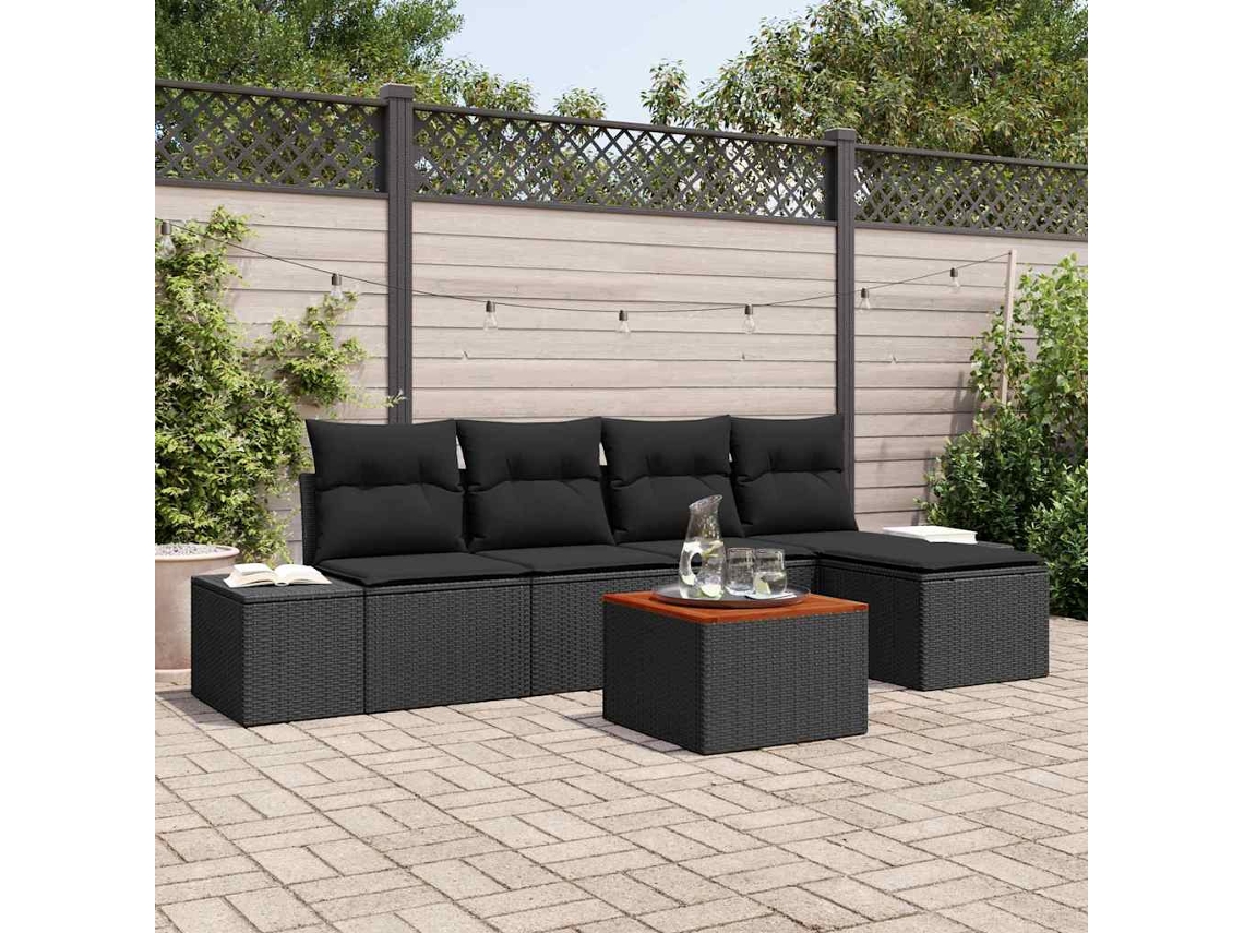Vidaxl Conjunto De Sofá De Jardim 6 Pcs Preto Vime Pe
