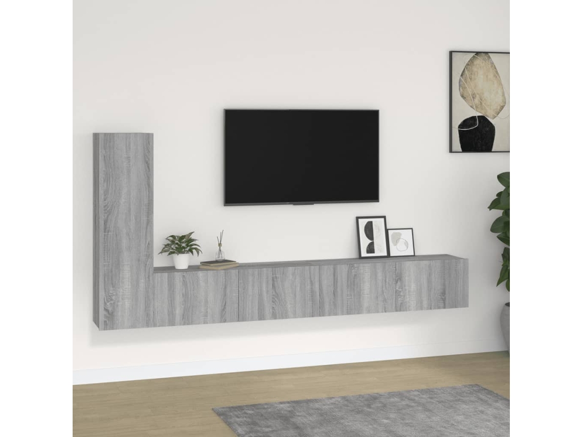 Vidaxl Conjunto Móveis De Tv 3 Pcs Madeira Processada Sonoma Cinza