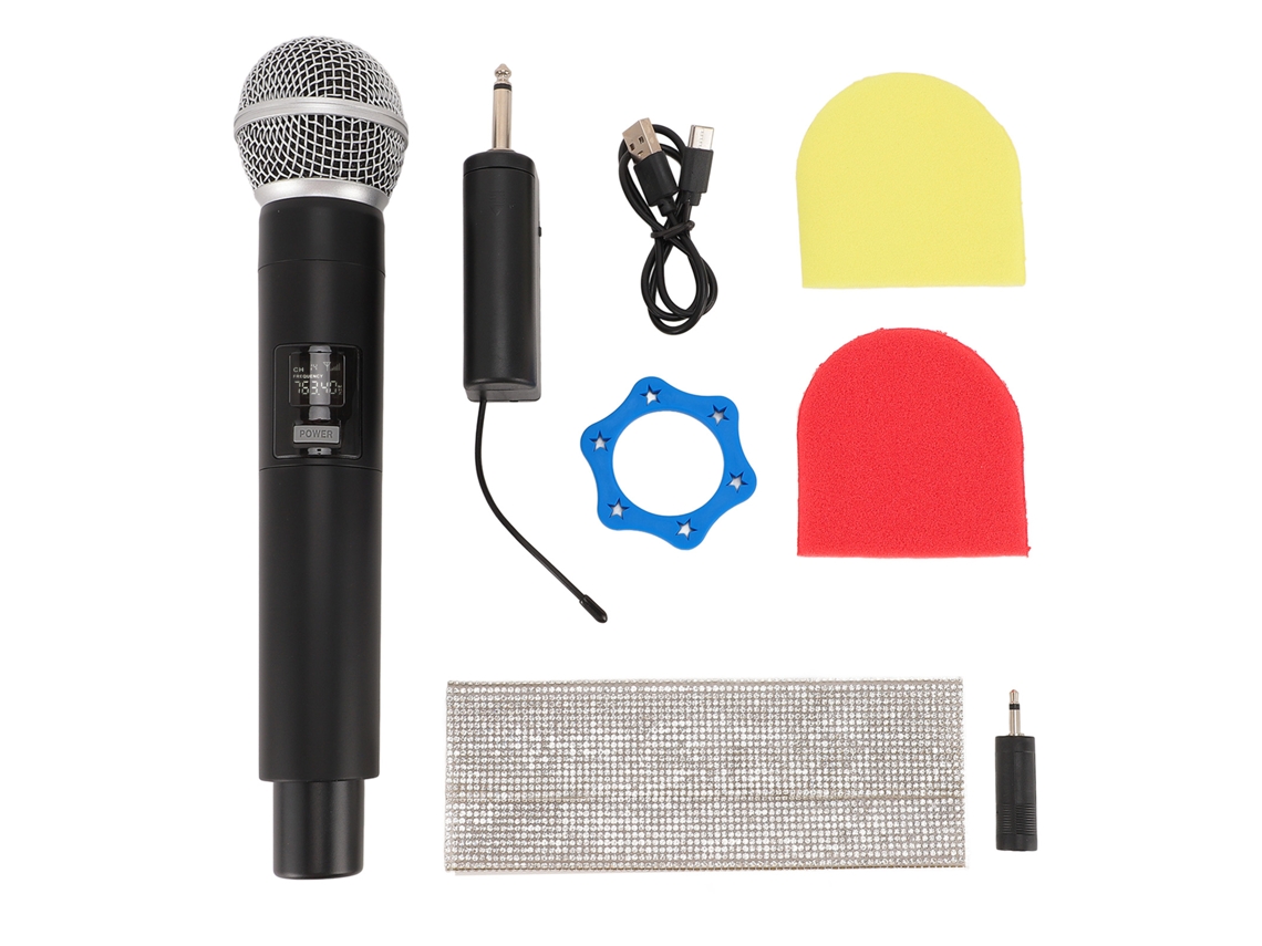 Microfone sem fio VHF recarregável com sistema dinâmico de 100 metros (328 pés) para gravação em estúdio, palco e karaokê.
