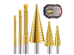 Set De 6 Brocas De Escalera De Titanio Hss 4241 Com Estojo Brocas De Passos Múltiplos