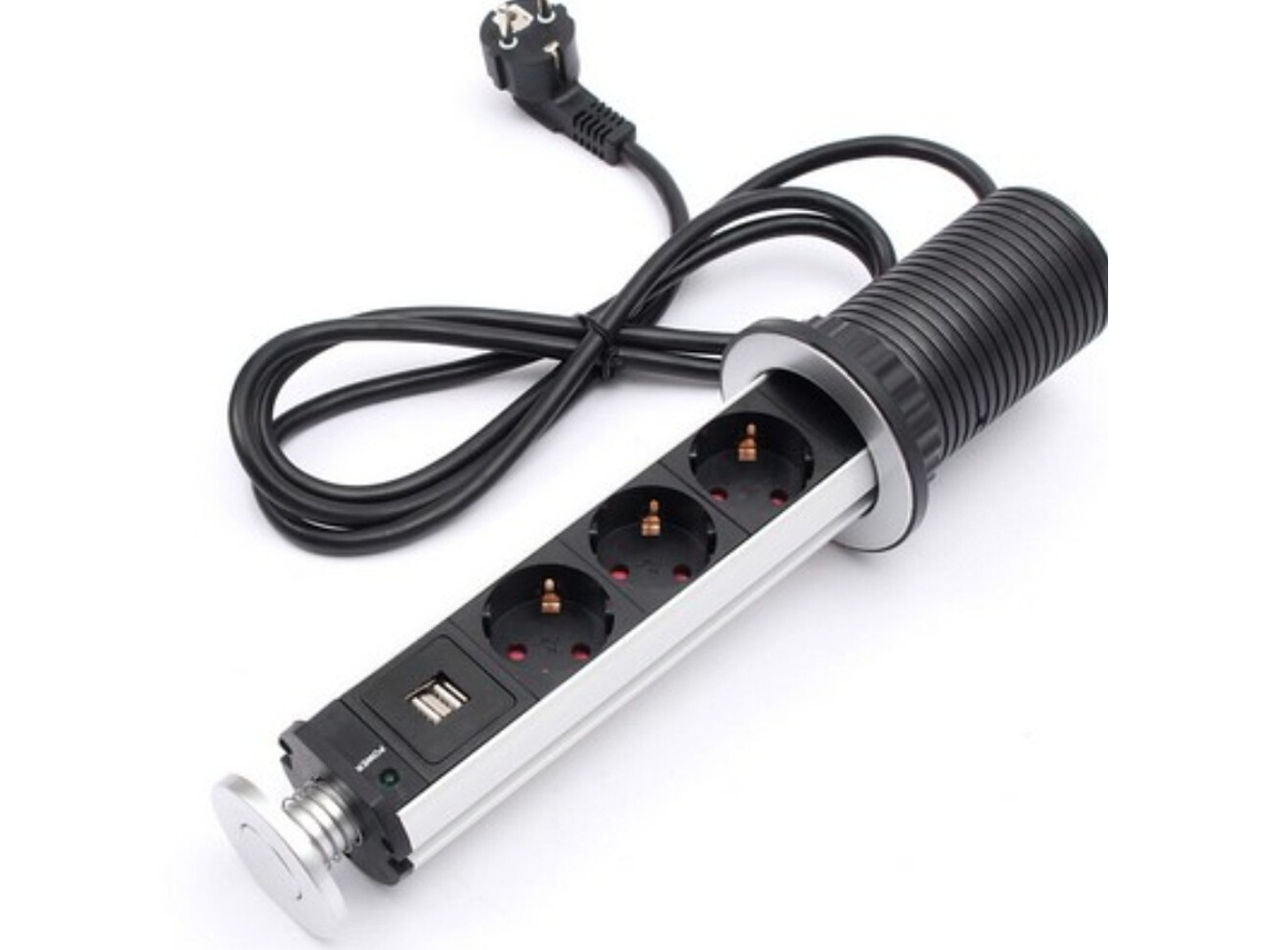 Tomada Elétrica Para Bancada, Mesa, Com Entrada Usb Oculta, Padrão Europeu(3 Tomadas)